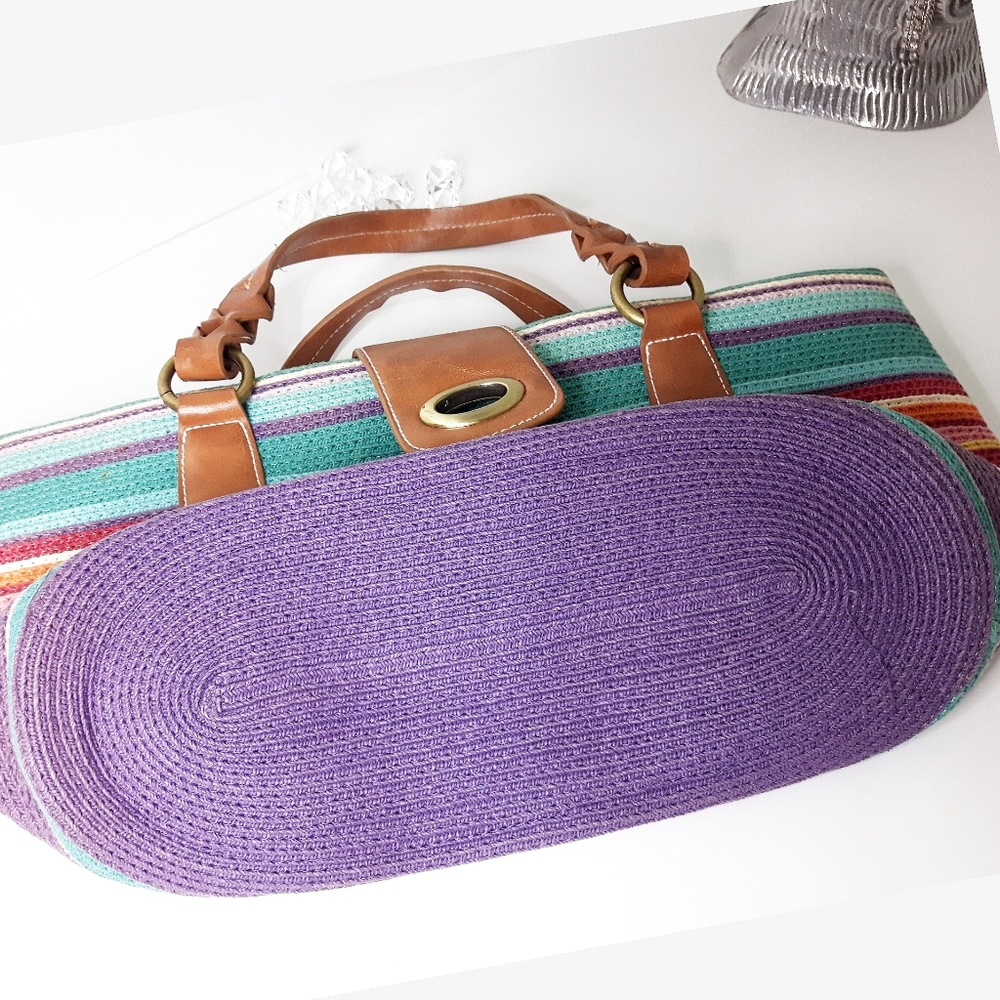 Beach Boho Woven Bag|Shoulder Tote Bag | Multicolor Stripped Cotton - Picture 5 of 12